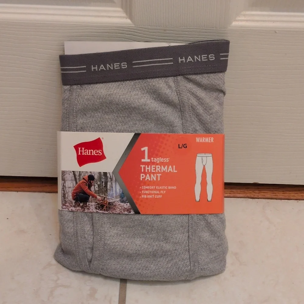 Hanes Men's Gray Thermal Waffle Knit Warming Pants Size Large - New